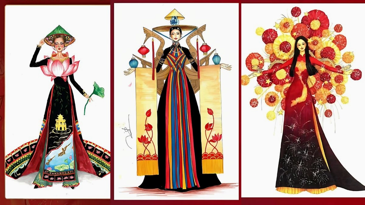 Áo dài vẽ tay họa tiết hoa sen