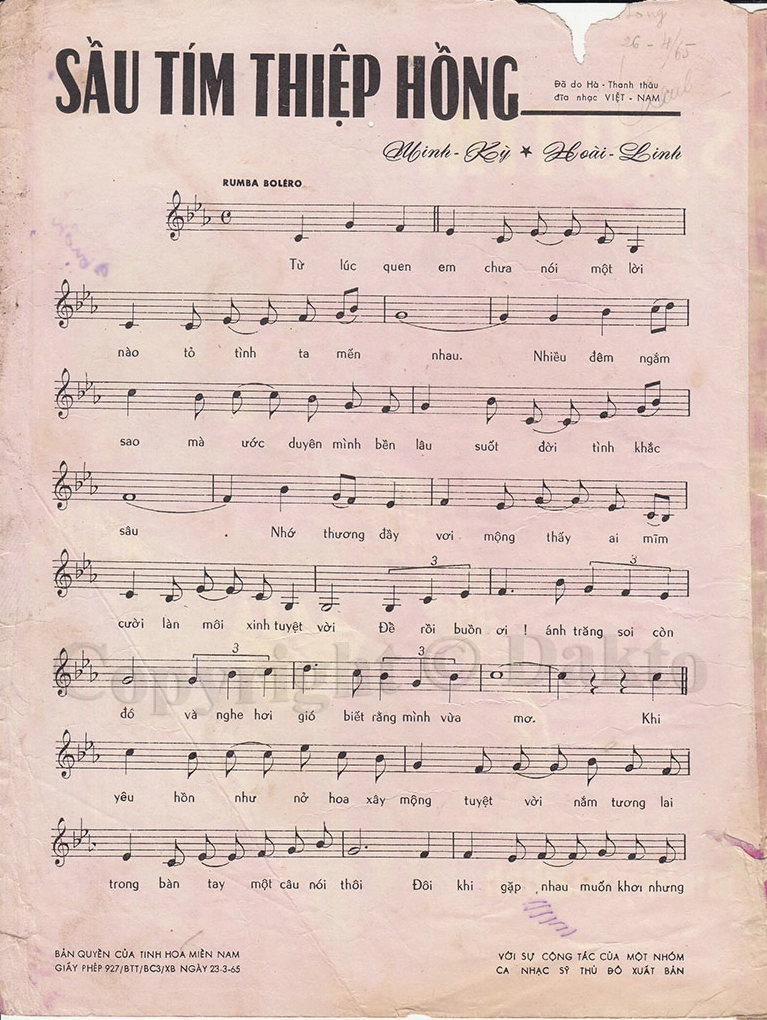 Bản nhạc Sầu Tím Thiệp Hồng sheet music