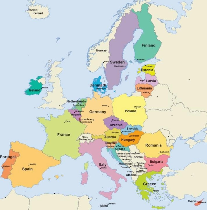 Bản đồ các nước thành viên EU