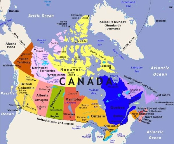 Bản đồ Canada và các nước lân cận