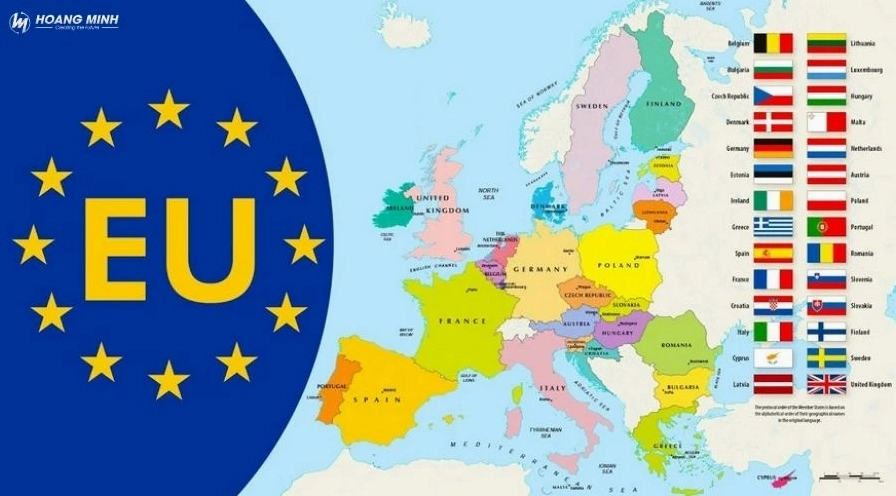 Bản đồ Châu Âu với các nước EU nổi bật