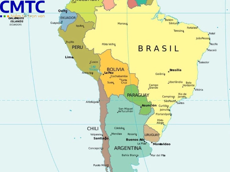 Bản đồ Châu Mỹ với Brazil nổi bật