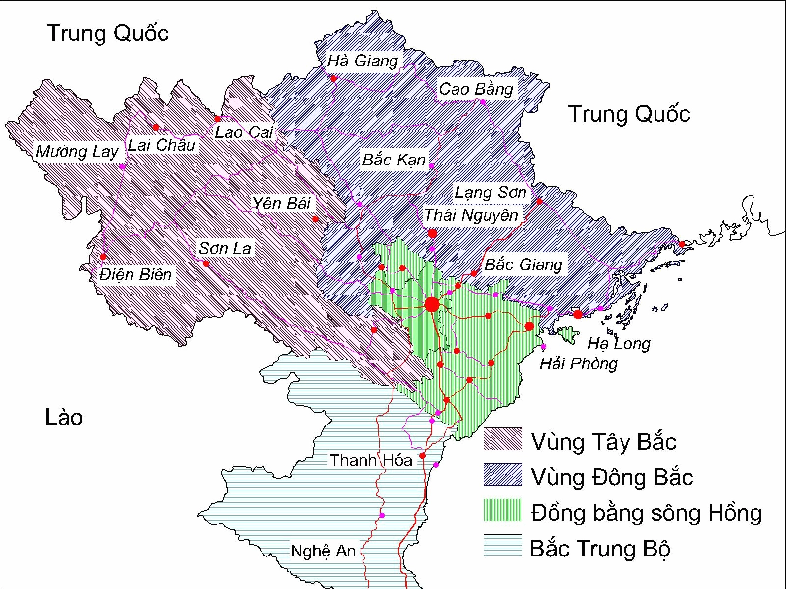 Bản đồ hành chính Bắc Bộ, bao gồm Đồng bằng Sông Hồng