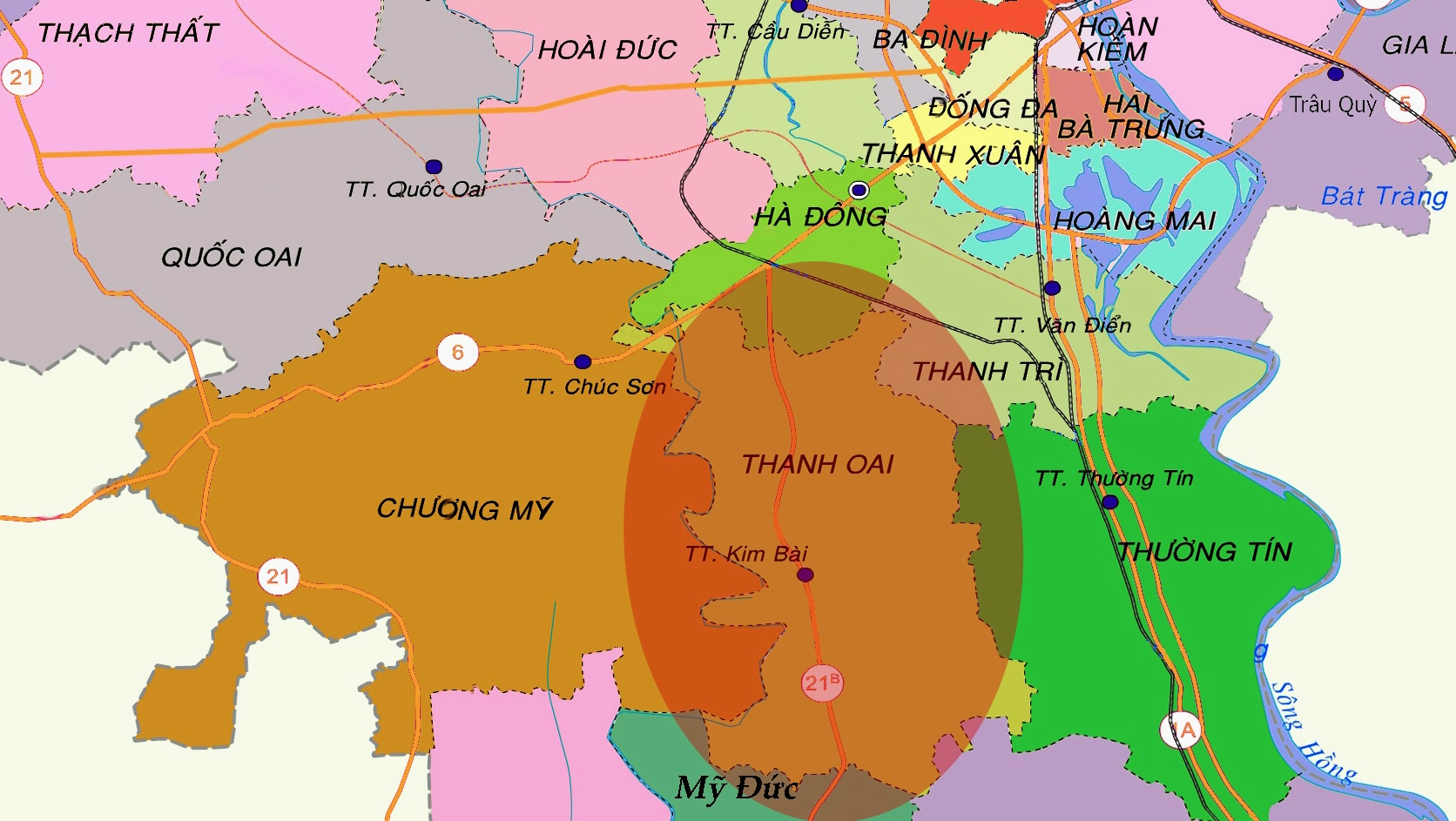 Bản đồ hành chính huyện Thanh Oai