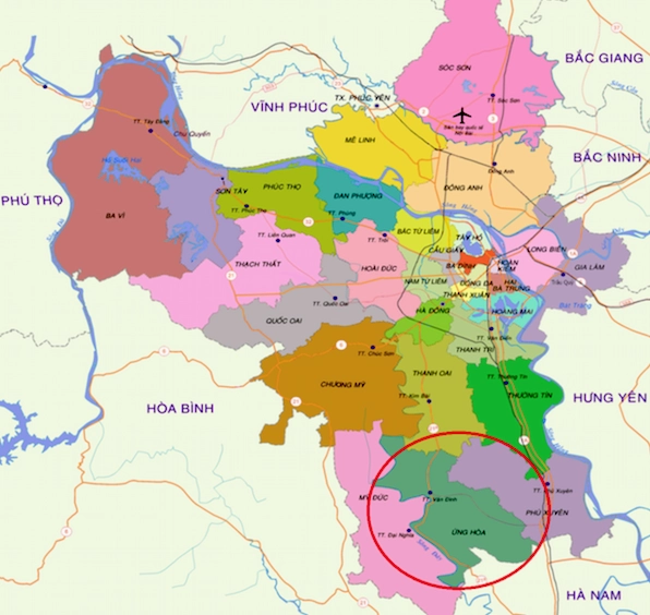 Bản đồ hành chính huyện Ứng Hòa