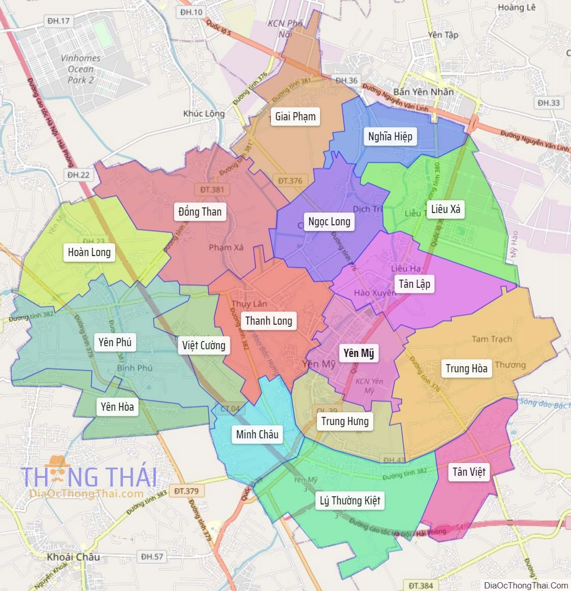Bản đồ hành chính huyện Yên Mỹ, tỉnh Hưng Yên
