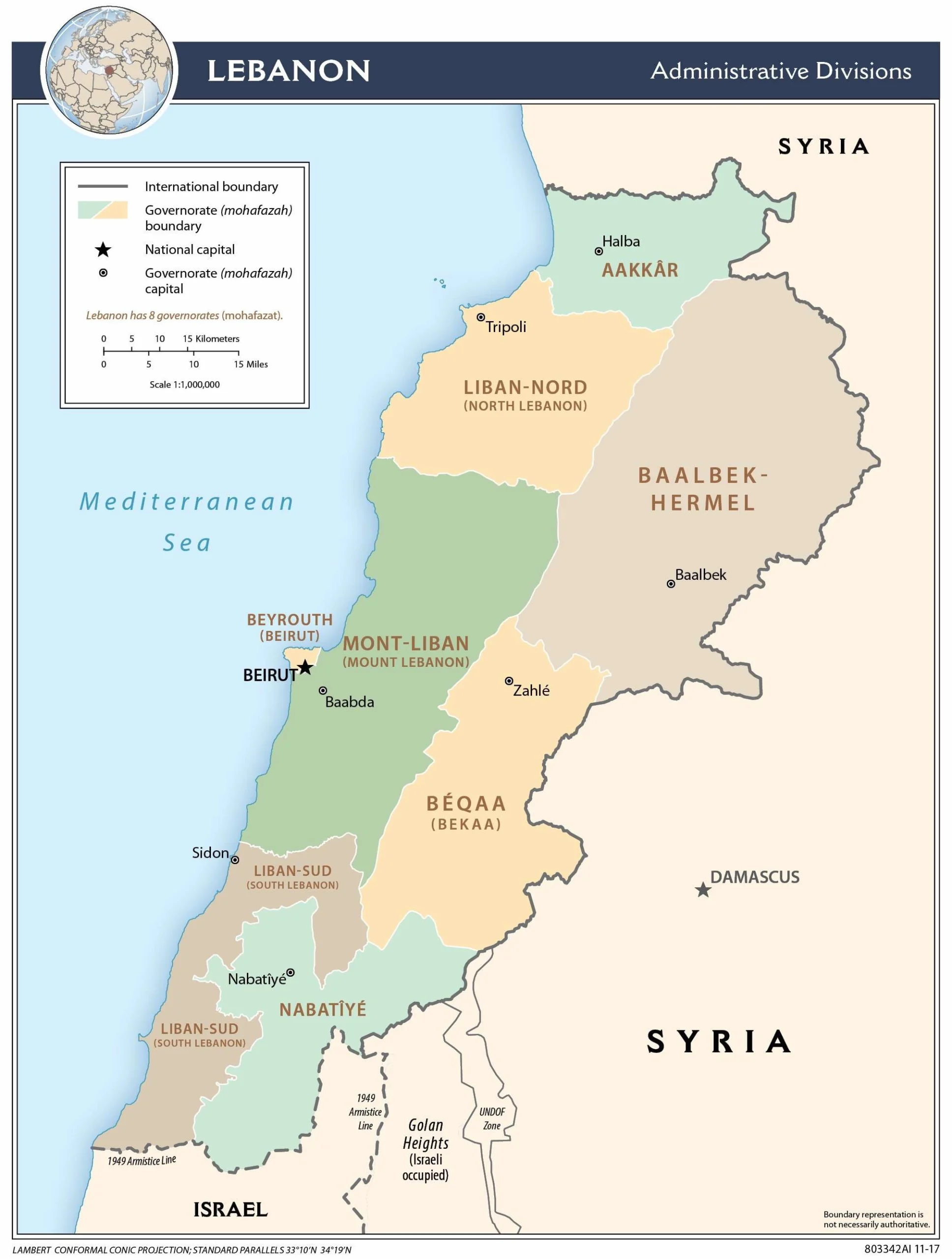 Bản đồ hành chính Lebanon