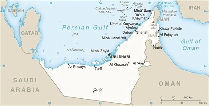 Bản đồ thế giới chỉ vị trí của Dubai