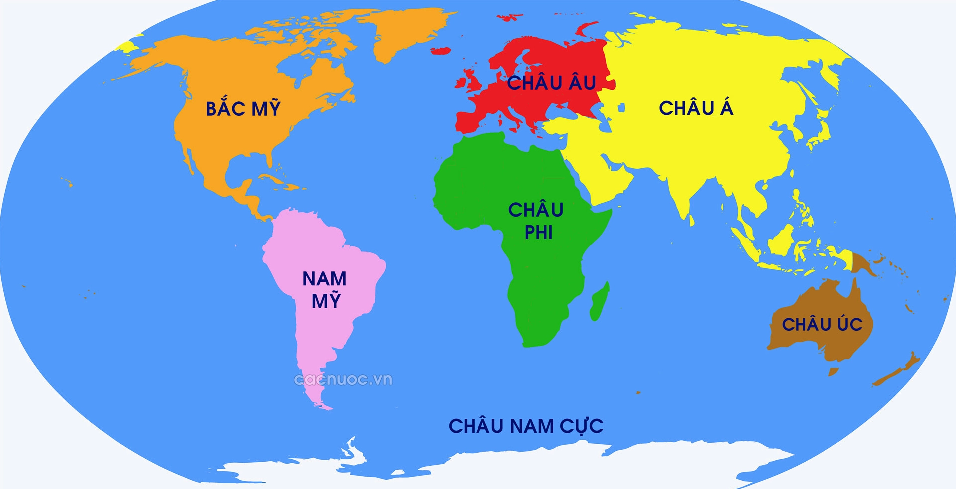 Bản đồ thế giới với các châu lục được đánh dấu