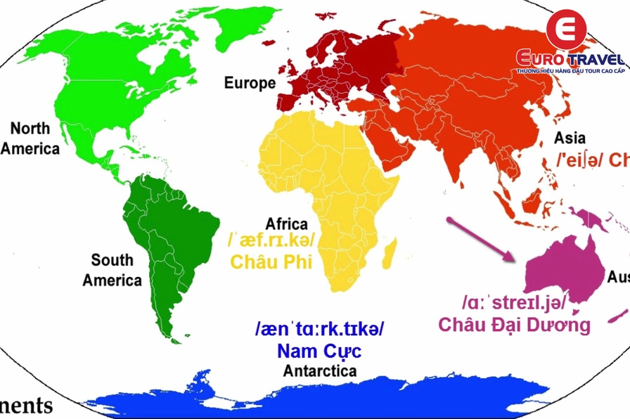 Bản đồ thế giới với các châu lục