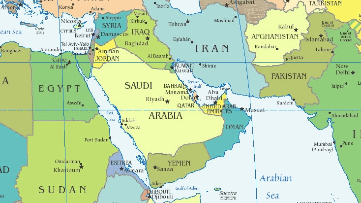 Bản đồ Trung Đông bao gồm Yemen