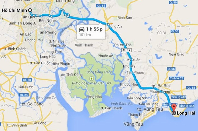 Bản đồ đường đi đến Long Hải