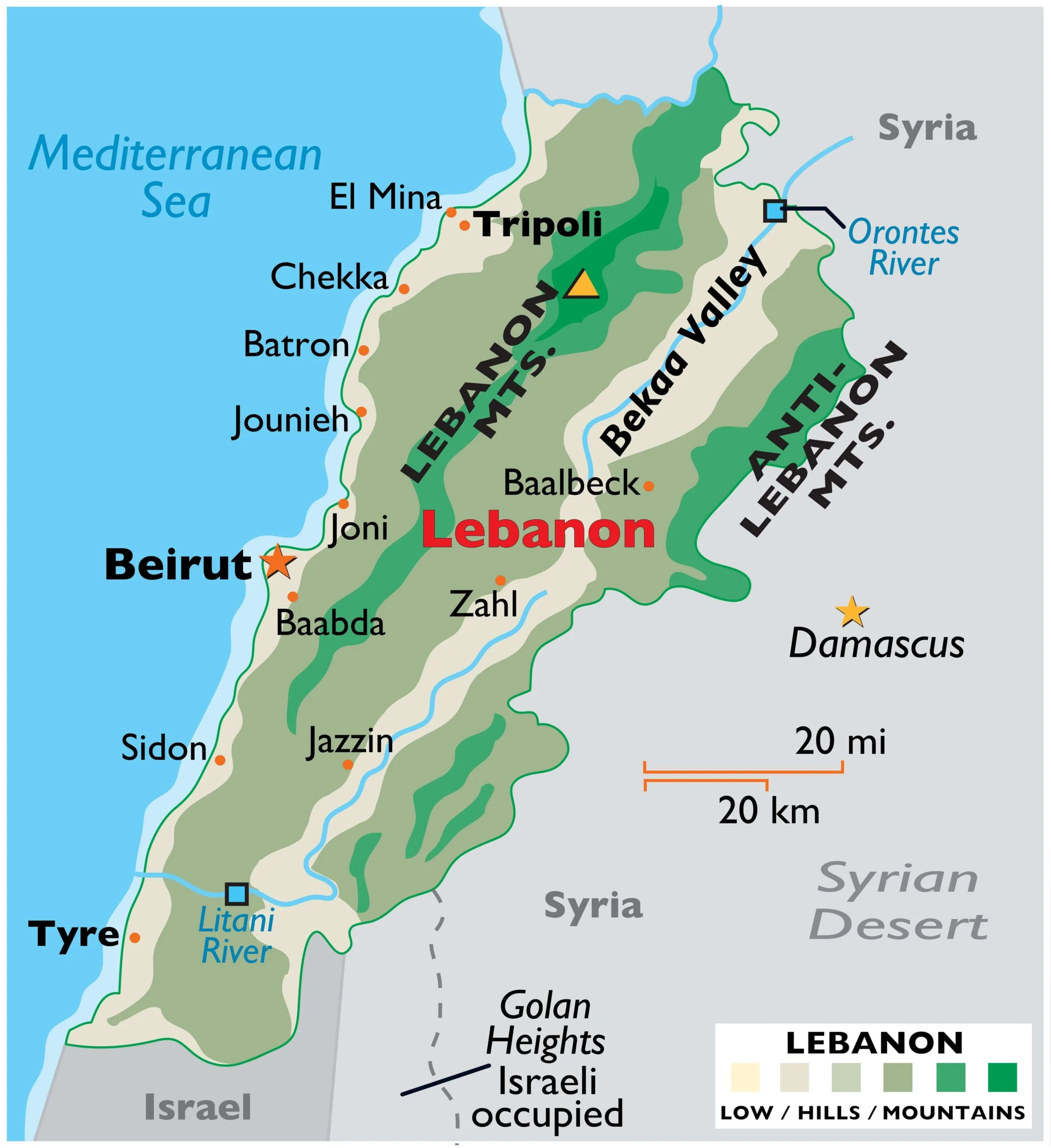 Bản đồ vật lý Lebanon