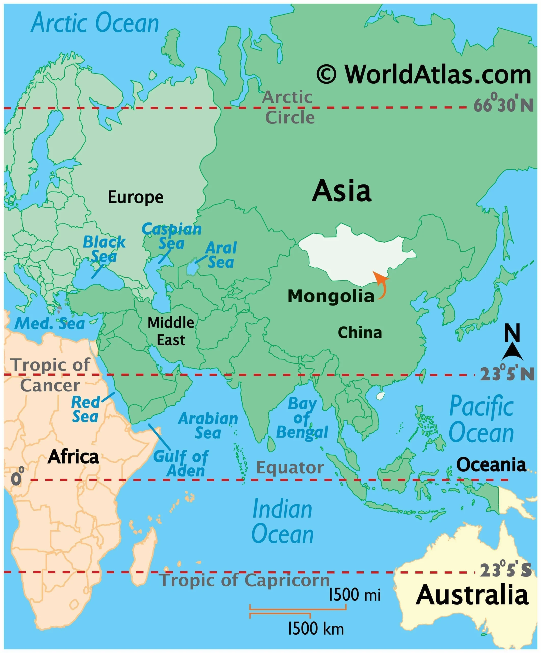 Bản đồ vị trí địa lý của Mông Cổ