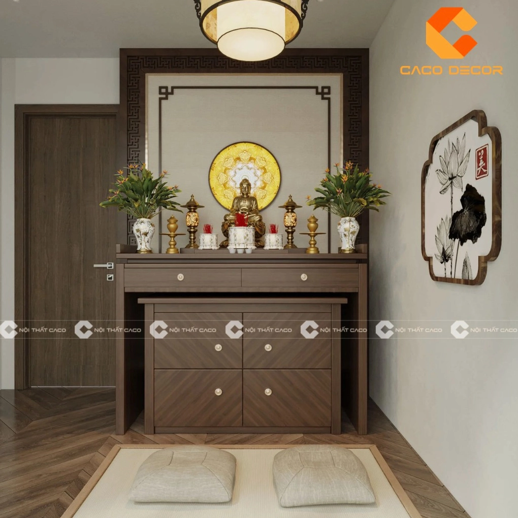 Bàn thờ hiện đại kết hợp gỗ và kim loại