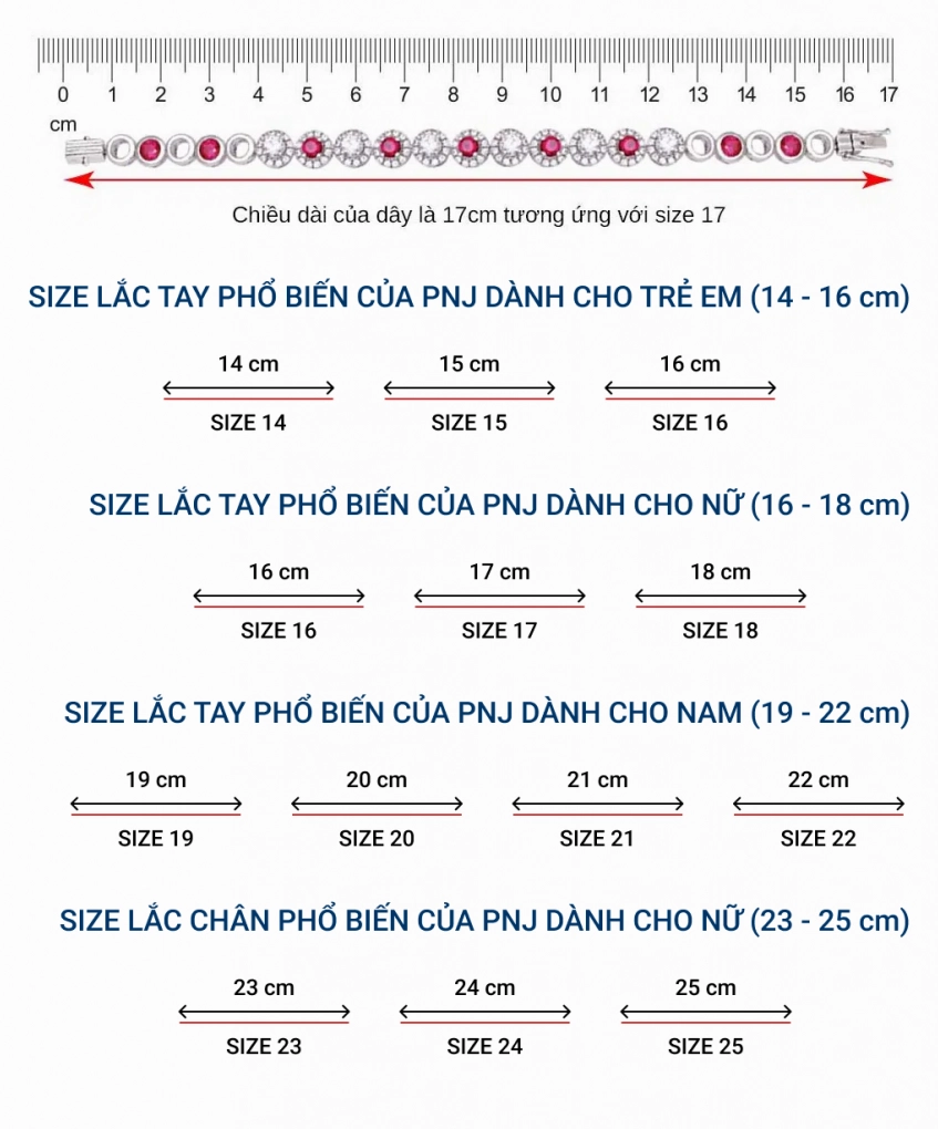 Bảng đo size vòng tay tham khảo