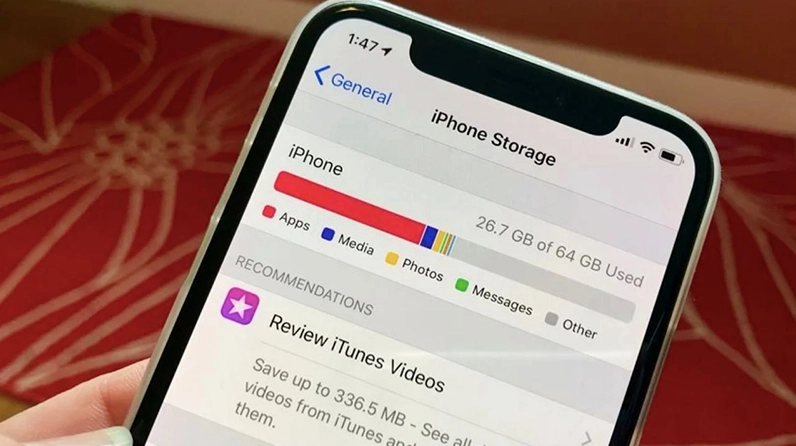 Biểu đồ dung lượng iPhone còn trống và đã sử dụng