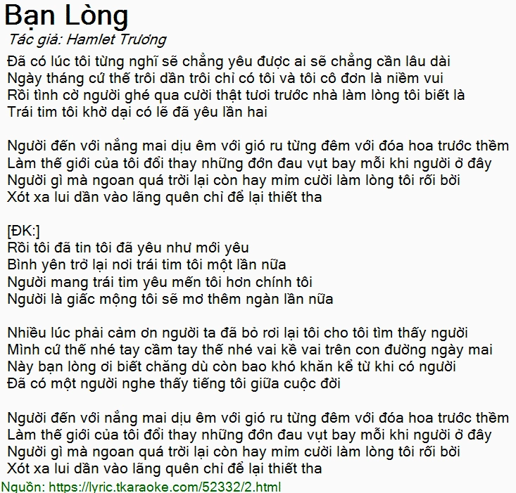 Biểu đồ ý nghĩa bài hát Bạn Lòng
