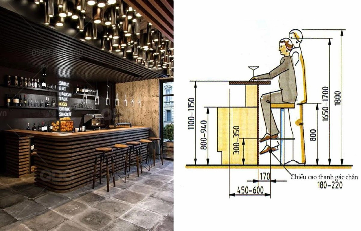 Bố trí kích thước quầy bar hợp lý