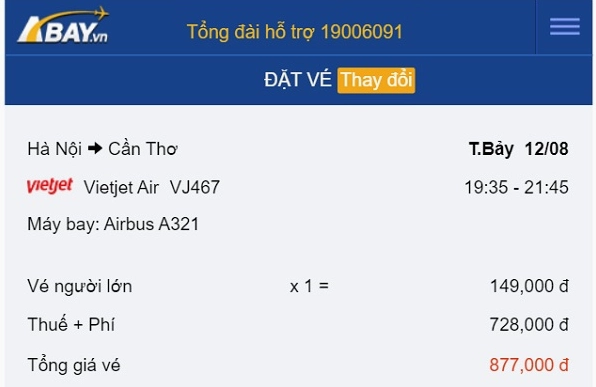 Chuyến bay Cần Thơ Hà Nội của VietJet Air