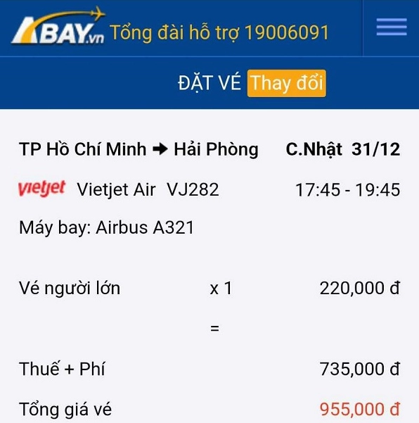 Chuyến bay từ Sài Gòn đi Hải Phòng