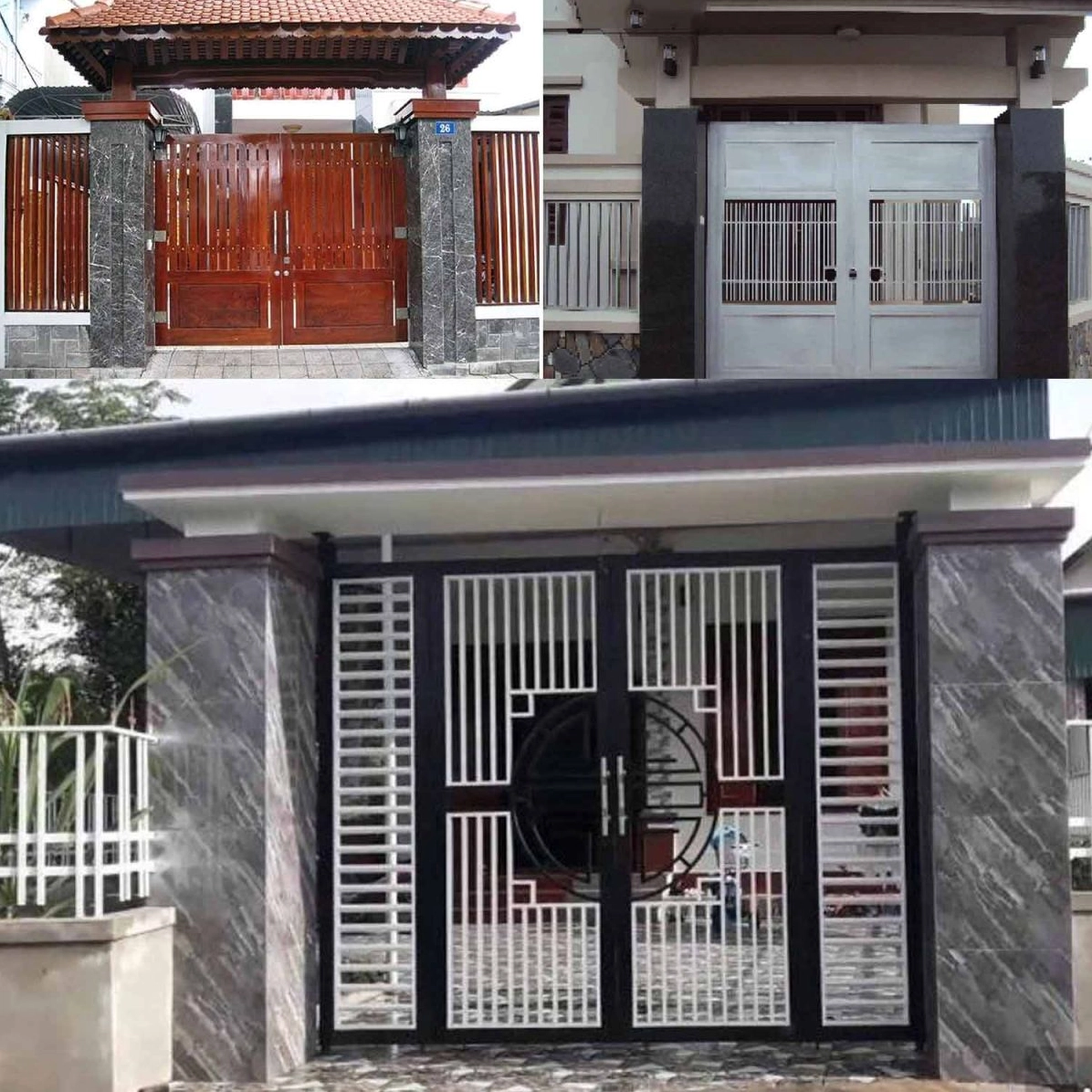 Cổng nhà làm từ đá tự nhiên với hoa văn tinh xảo