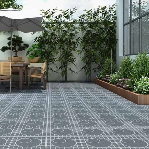 Gạch terrazzo lát sân vườn màu sắc tươi sáng