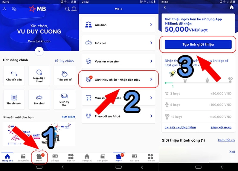 Giao diện nhập mã giới thiệu MB Bank
