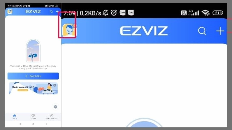 Giao diện ứng dụng Ezviz cho phép chia sẻ camera