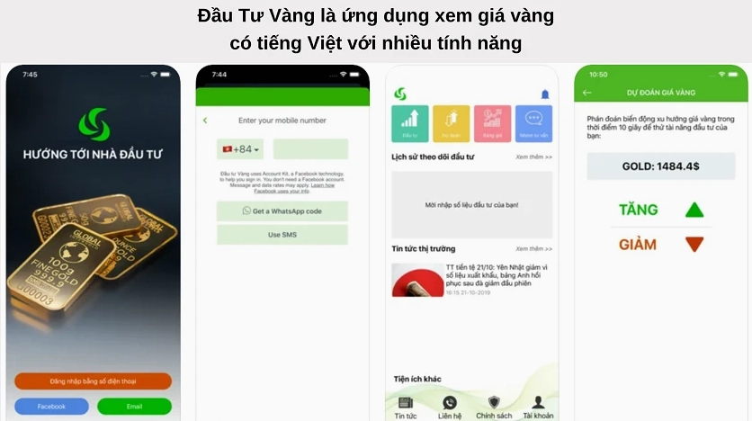 Giao diện ứng dụng theo dõi giá vàng trên smartphone