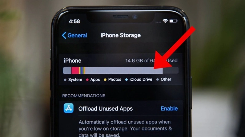 Giao diện xem dung lượng iPhone