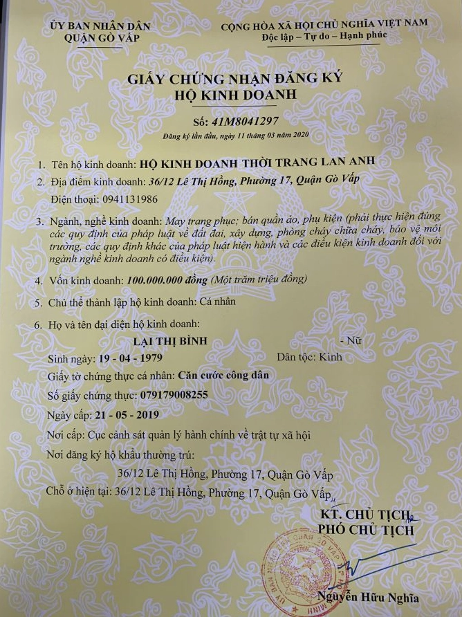 Giấy chứng nhận đăng ký hộ kinh doanh cá thể