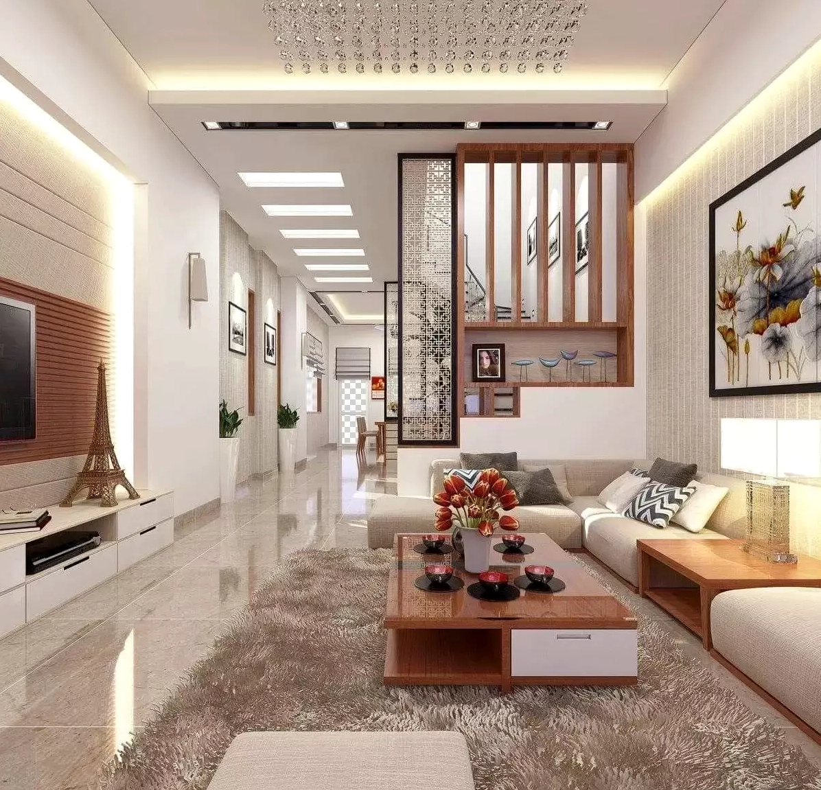 Hệ thống chiếu sáng tạo điểm nhấn cho phòng khách
