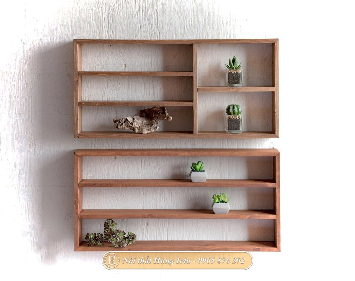 Kệ gỗ treo tường decor màu nâu sang trọng