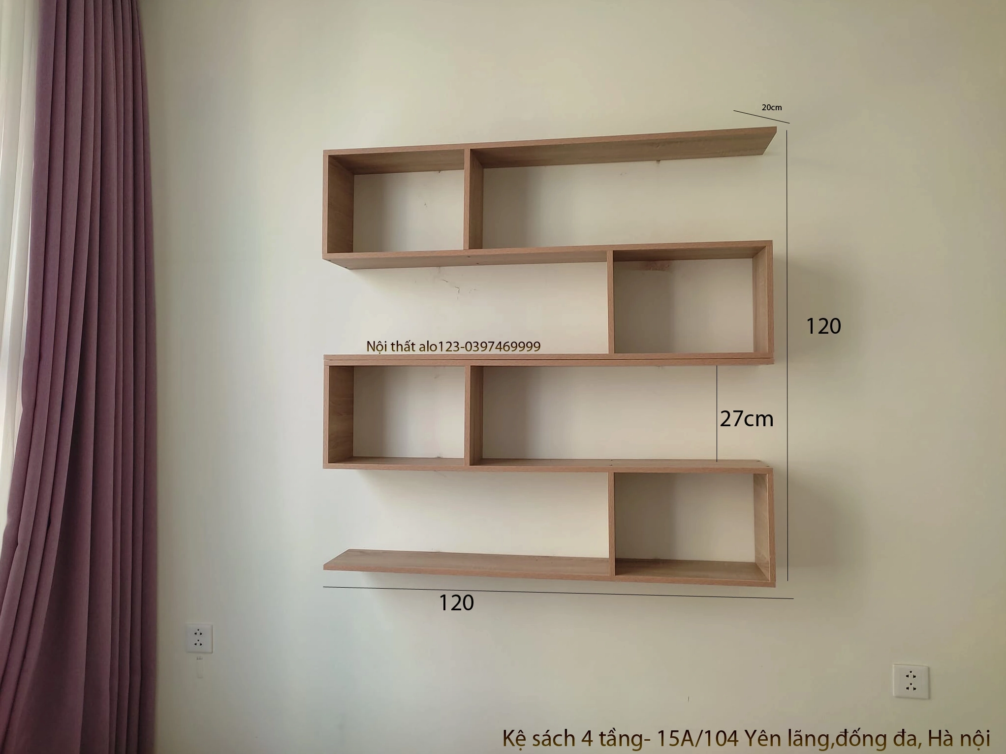 Kệ sách treo tường 4 tầng hiện đại