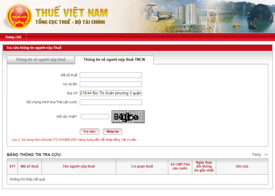 Kết quả tra cứu thuế đất
