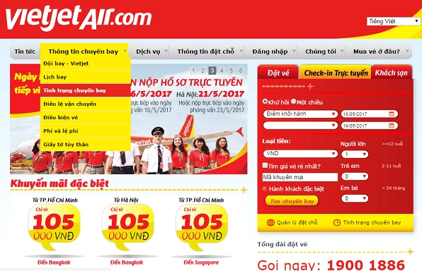 Kiểm tra tình trạng chuyến bay Vietjet