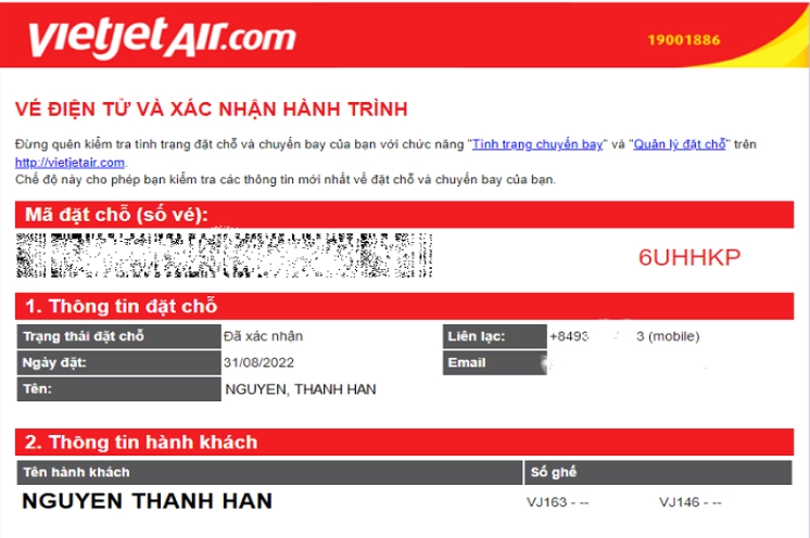 Kiểm tra vé máy bay bằng mã đặt chỗ