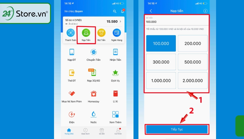 Liên kết ngân hàng để nạp tiền ZaloPay
