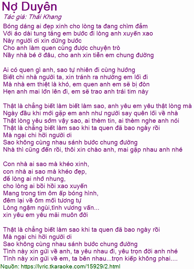 Lời bài hát Nợ Duyên