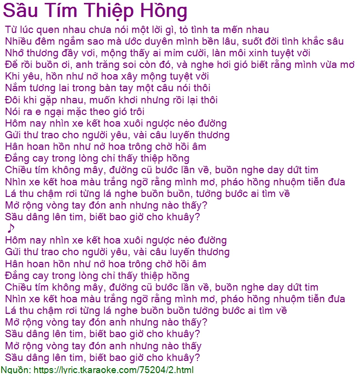Lời bài hát Sầu Tím Thiệp Hồng