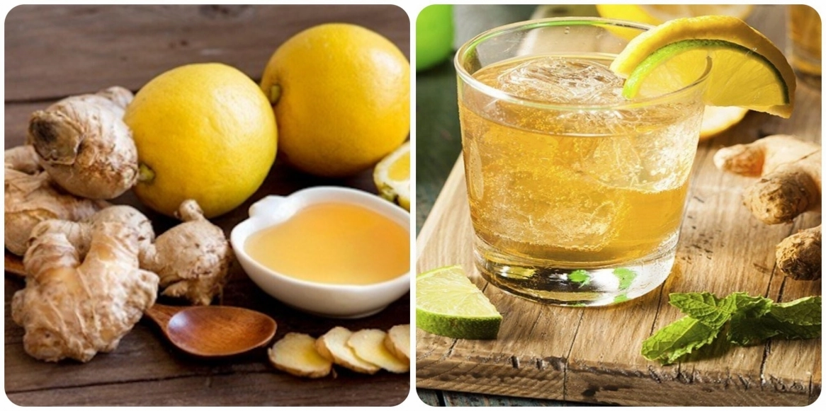 Ly nước chanh gừng đặt trên bàn