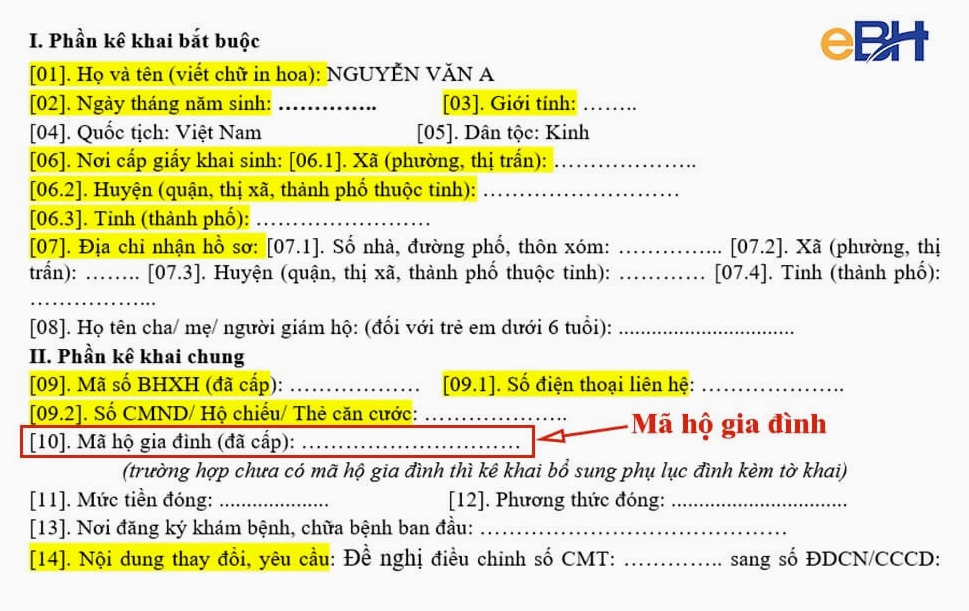 Mã số hộ gia đình trên tờ khai