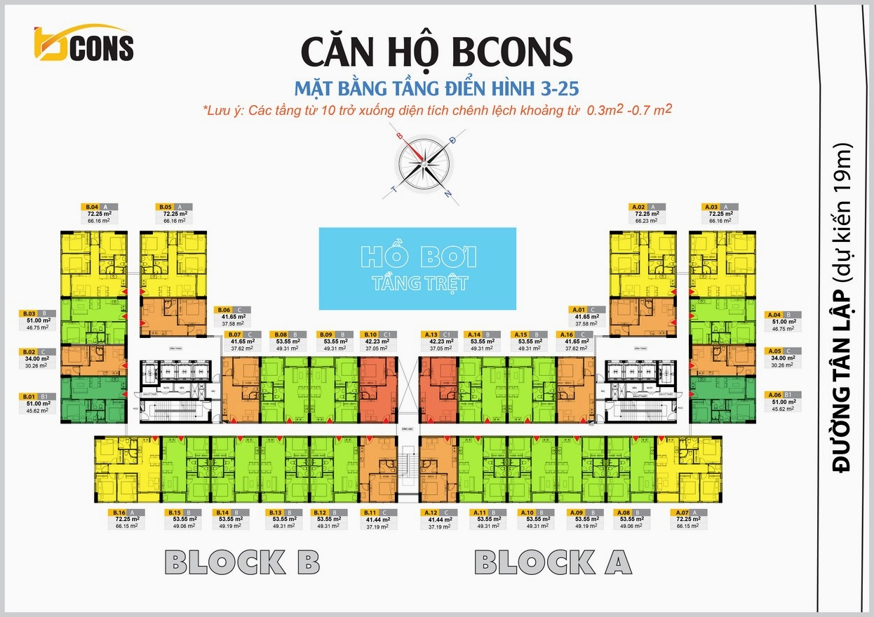 Mặt bằng tầng căn hộ Bcons Miền Đông