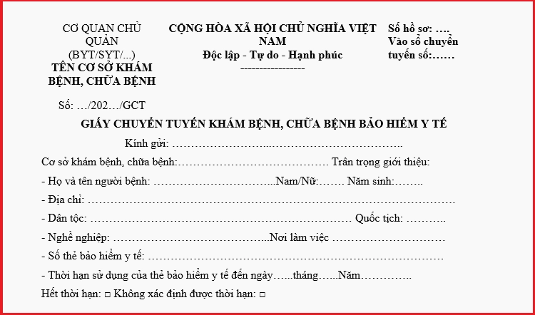 Mẫu giấy chuyển tuyến bảo hiểm y tế