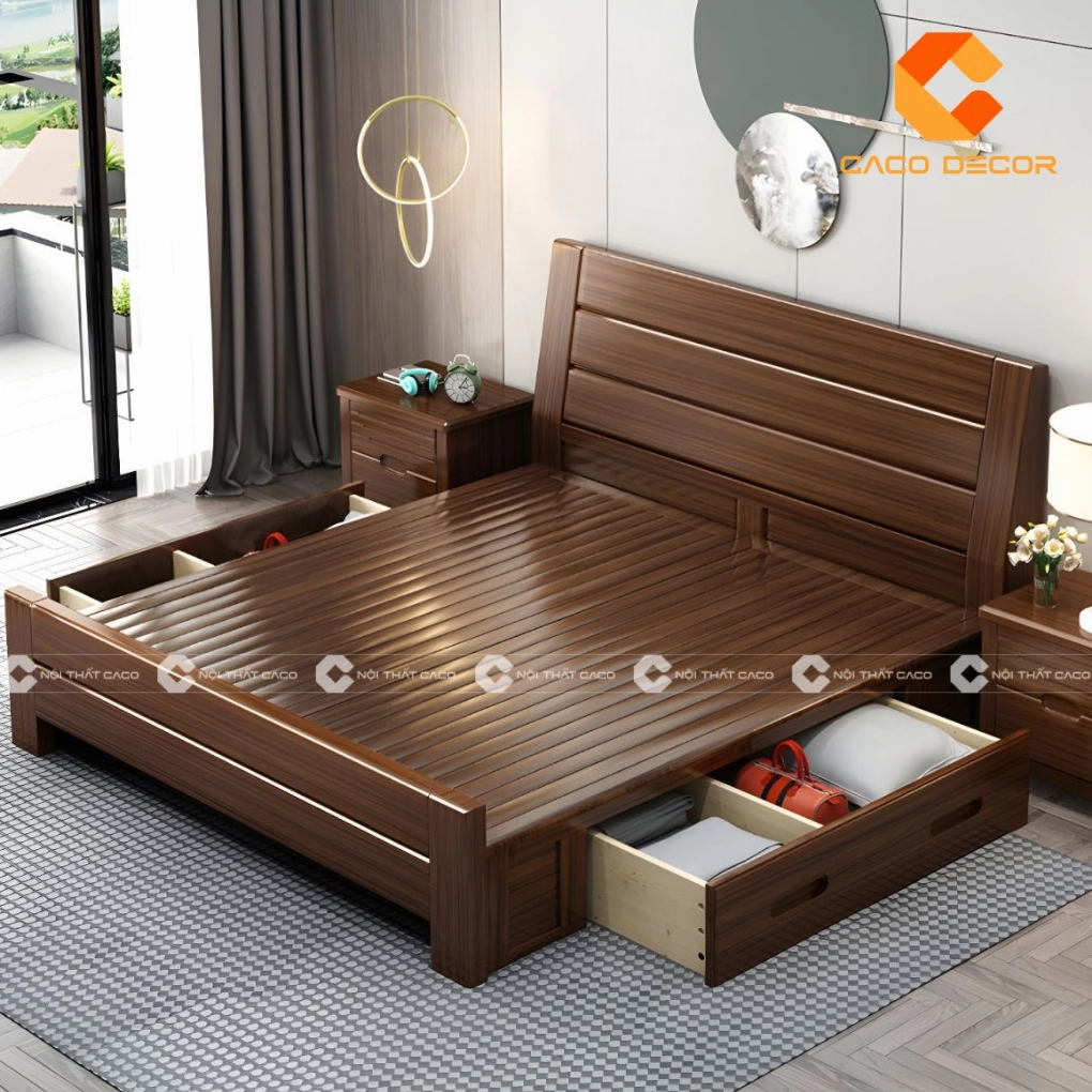 Mẫu giường gỗ tự nhiên cao cấp sang trọng