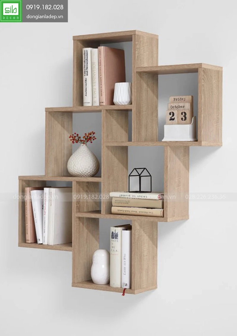 Mẫu kệ gỗ treo tường nhiều tầng trang trí
