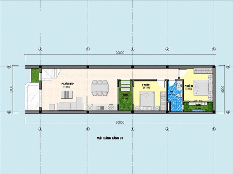 Mẫu nhà cấp 4 5x20 đẹp với kiến trúc hiện đại