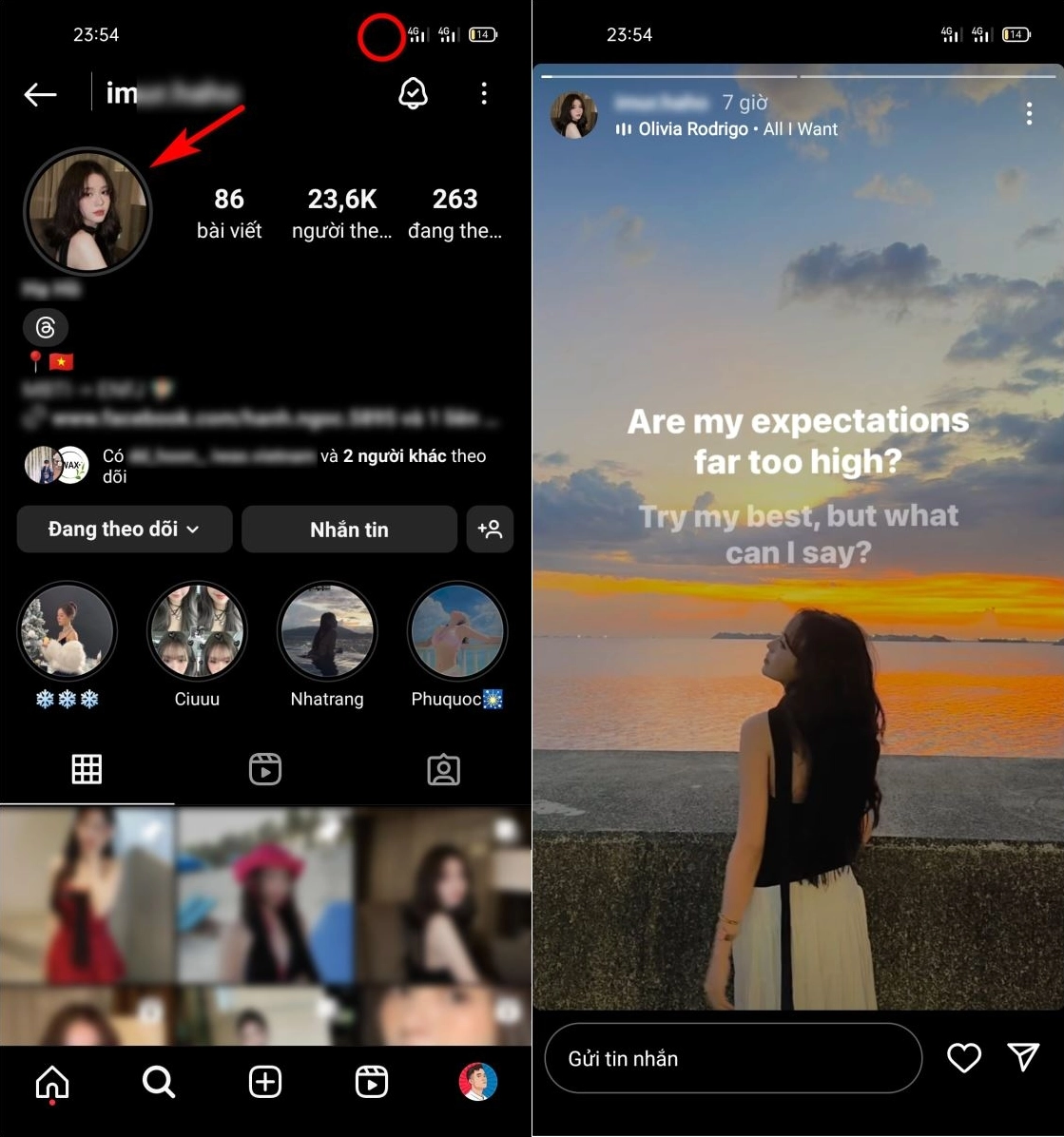Minh họa kết quả tìm kiếm profile Instagram ẩn danh