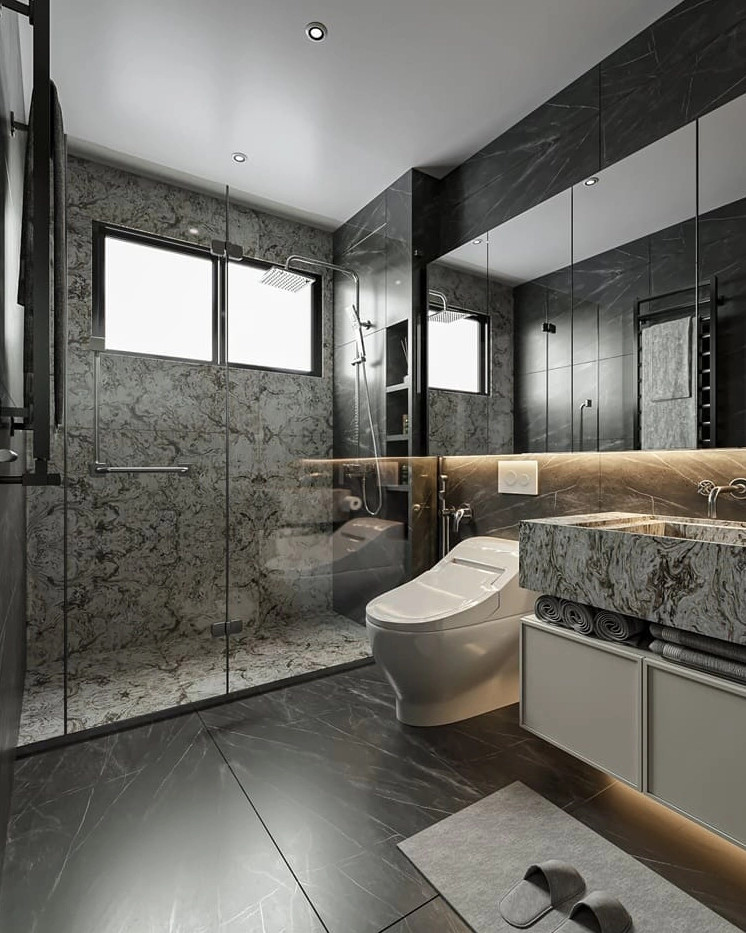 Nhà tắm đẹp với cây xanh và ánh sáng